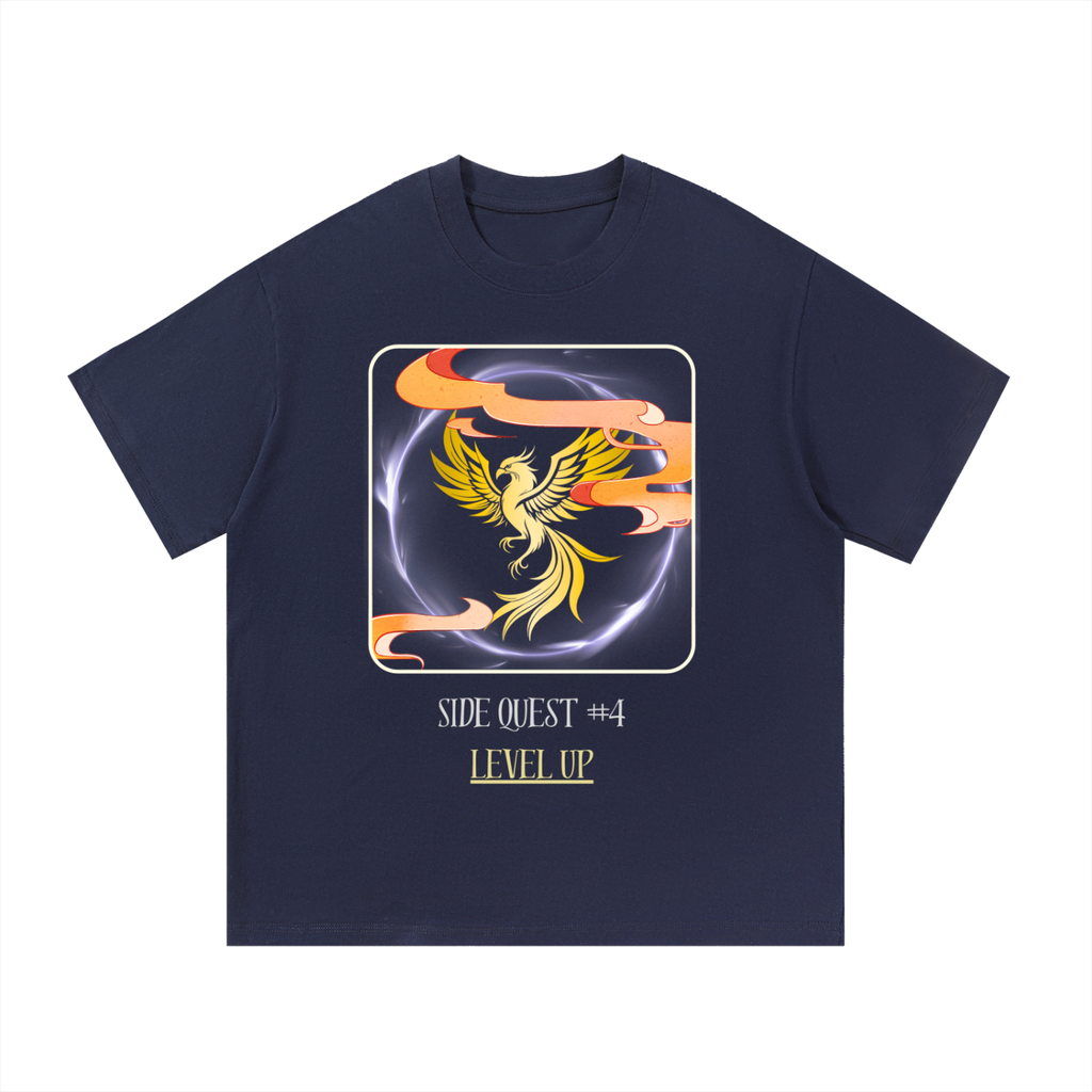Navy blue t-shirt with a phoenix design and text on a white background